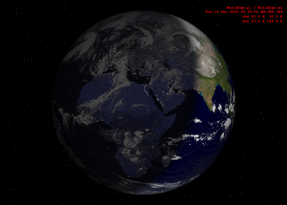Sunlight map orthographic - Europe, Africa