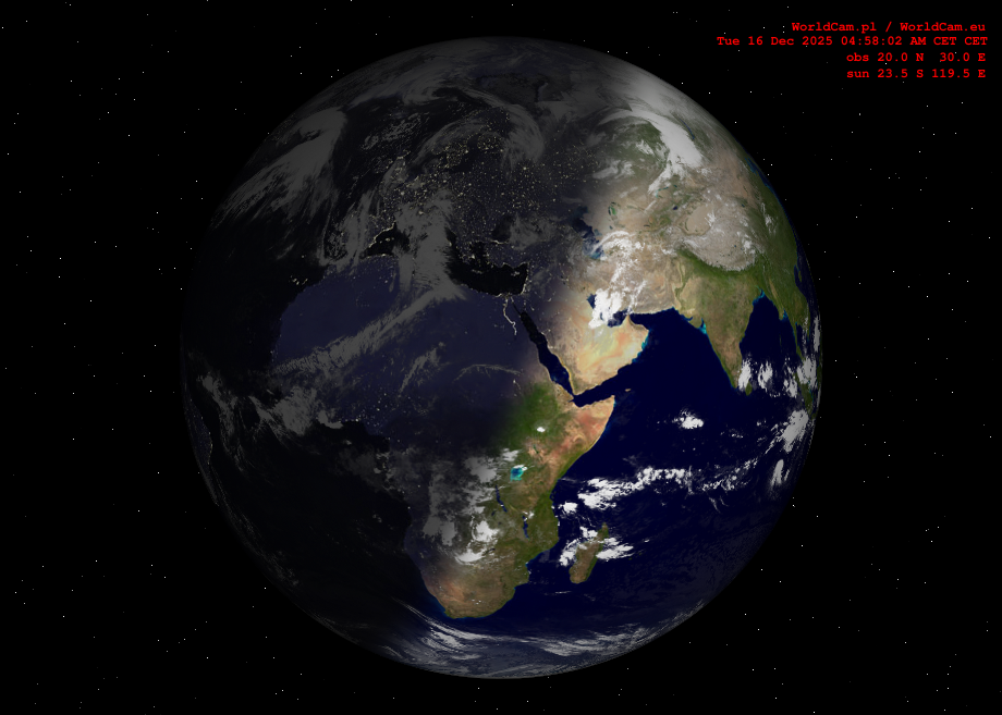 Sunlight map orthographic - Europe, Africa