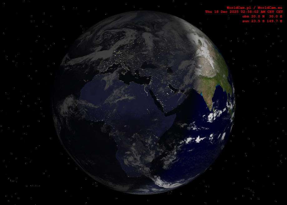 Sunlight map orthographic - Europe, Africa