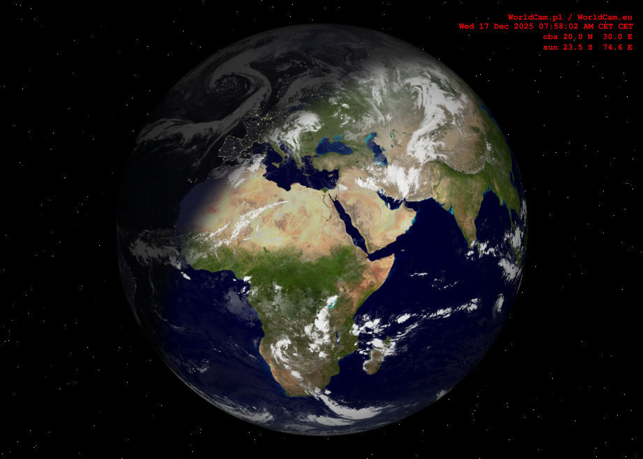 Sunlight map orthographic - Europe, Africa