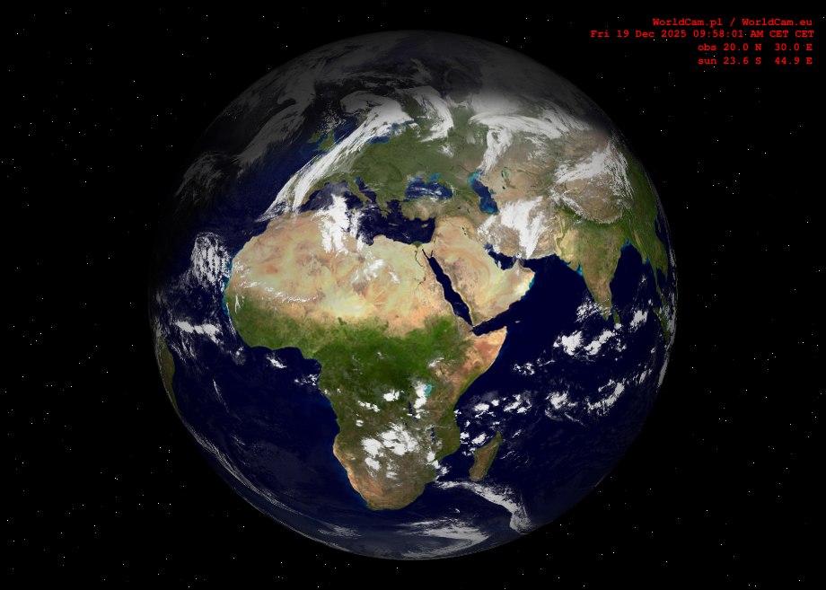 Sunlight map orthographic - Europe, Africa