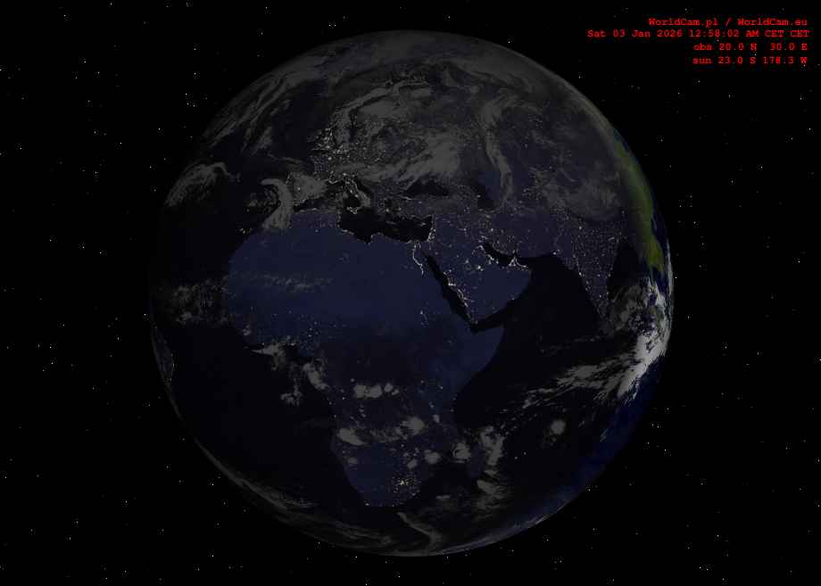 Sunlight map orthographic - Europe, Africa