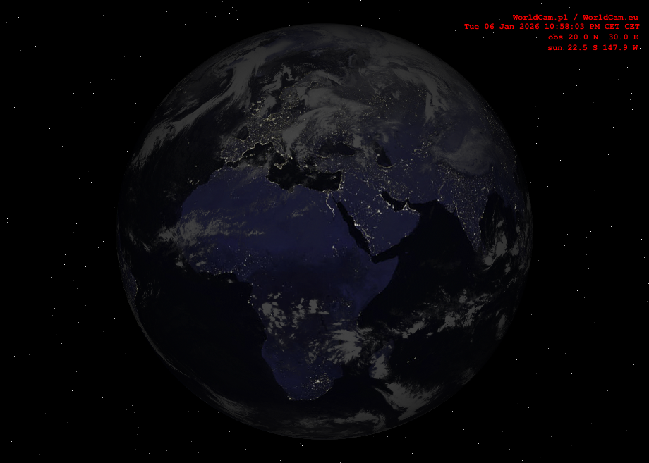 Sunlight map orthographic - Europe, Africa
