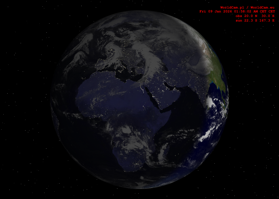 Sunlight map orthographic - Europe, Africa