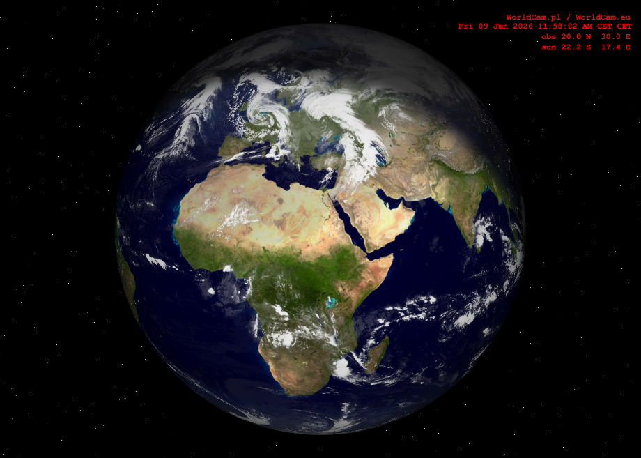 Sunlight map orthographic - Europe, Africa