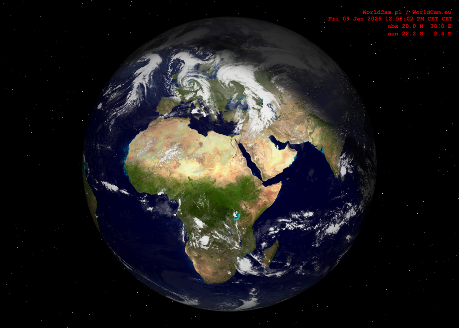Sunlight map orthographic - Europe, Africa