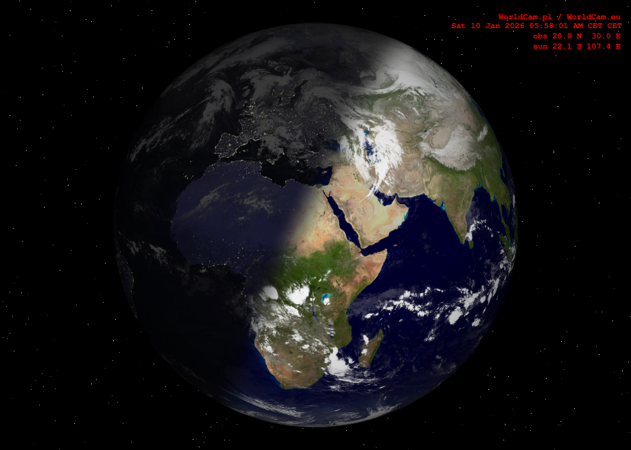 Sunlight map orthographic - Europe, Africa