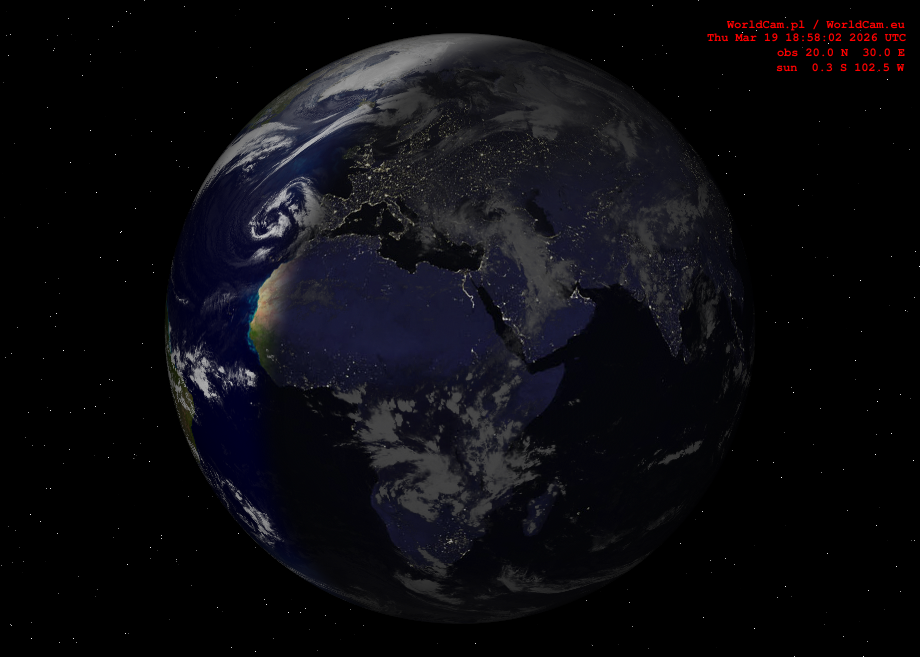 Sunlight map orthographic - Europe, Africa
