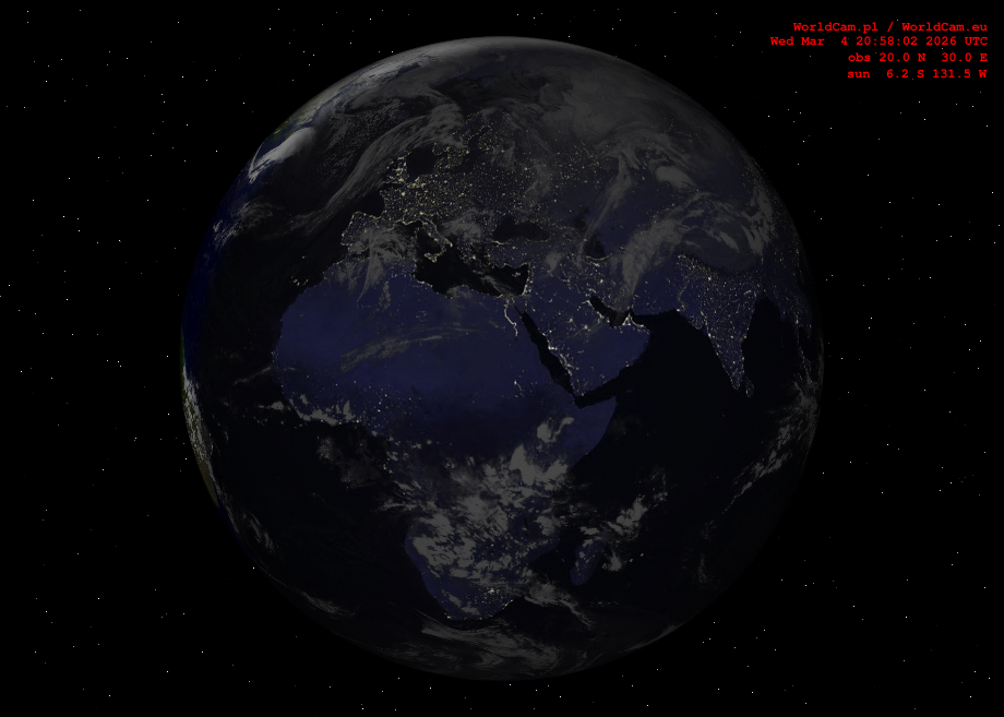 Sunlight map orthographic - Europe, Africa