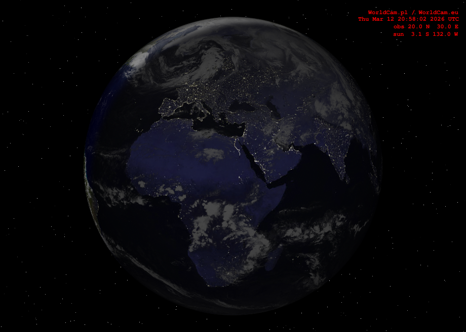 Sunlight map orthographic - Europe, Africa