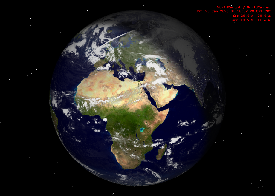 Sunlight map orthographic - Europe, Africa