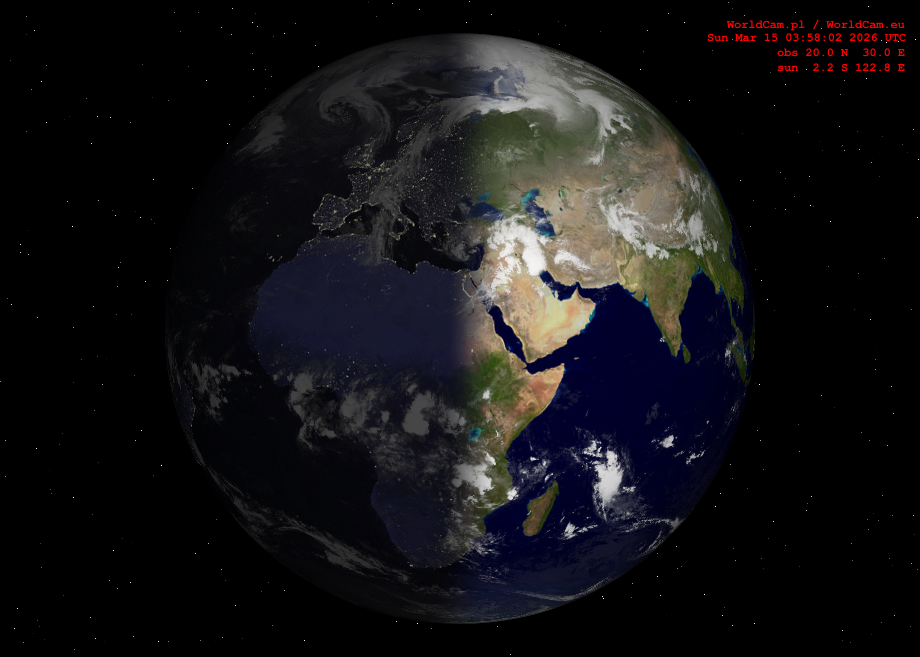 Sunlight map orthographic - Europe, Africa