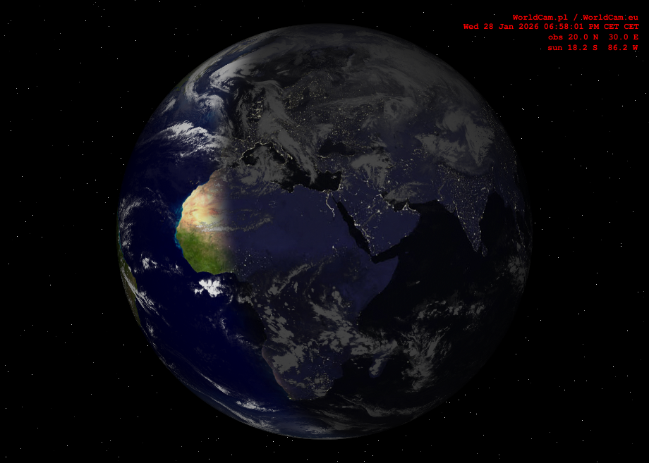 Sunlight map orthographic - Europe, Africa