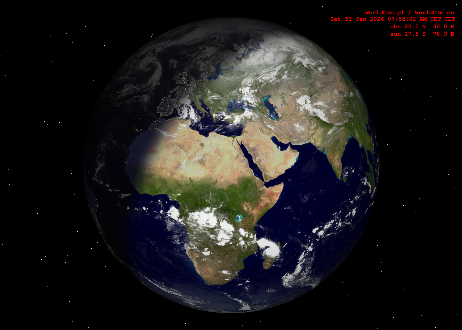 Sunlight map orthographic - Europe, Africa