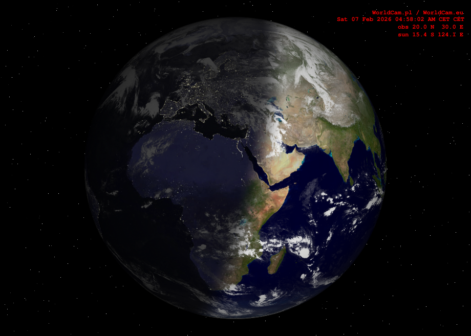 Sunlight map orthographic - Europe, Africa