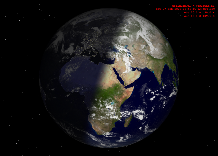 Sunlight map orthographic - Europe, Africa