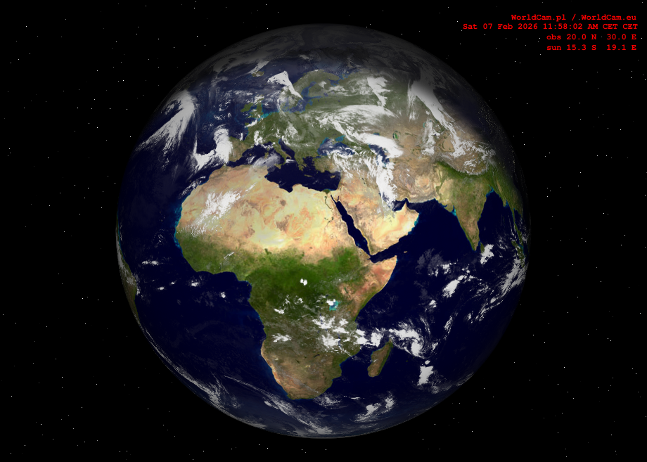 Sunlight map orthographic - Europe, Africa