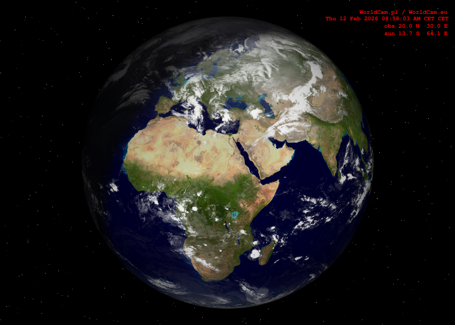 Sunlight map orthographic - Europe, Africa