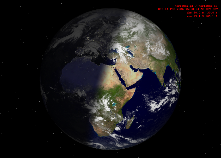 Sunlight map orthographic - Europe, Africa