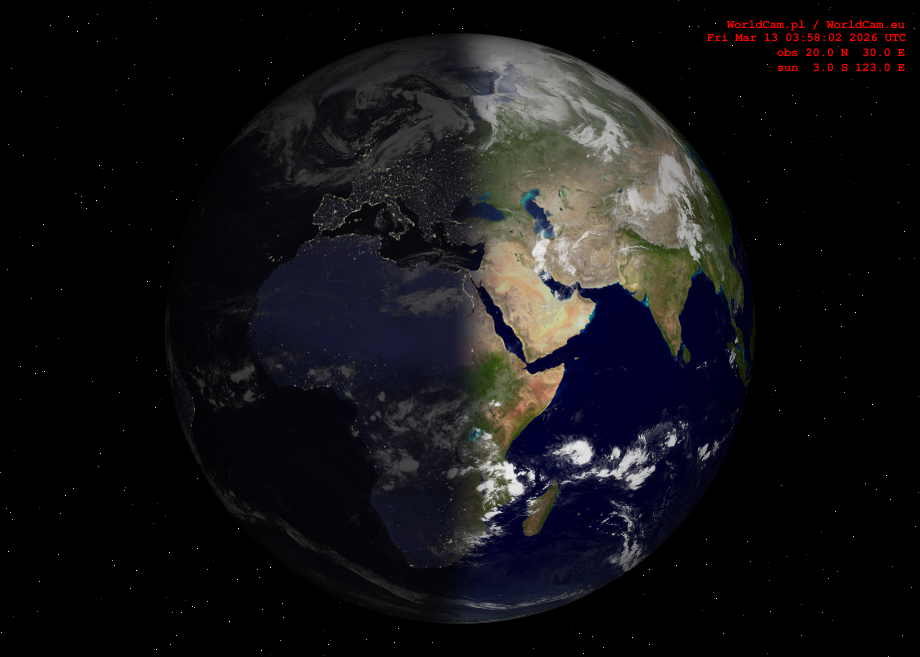 Sunlight map orthographic - Europe, Africa