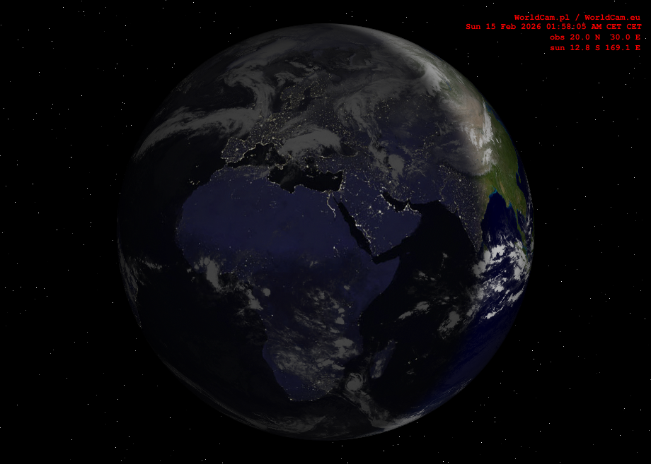 Sunlight map orthographic - Europe, Africa