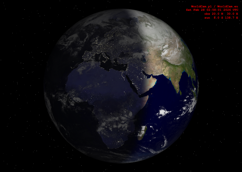 Sunlight map orthographic - Europe, Africa