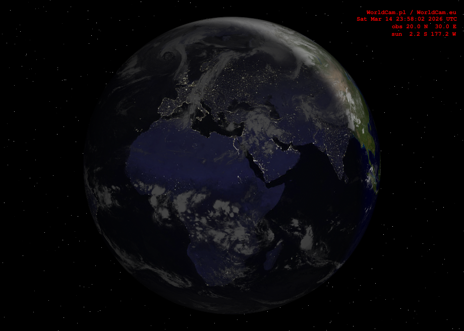 Sunlight map orthographic - Europe, Africa
