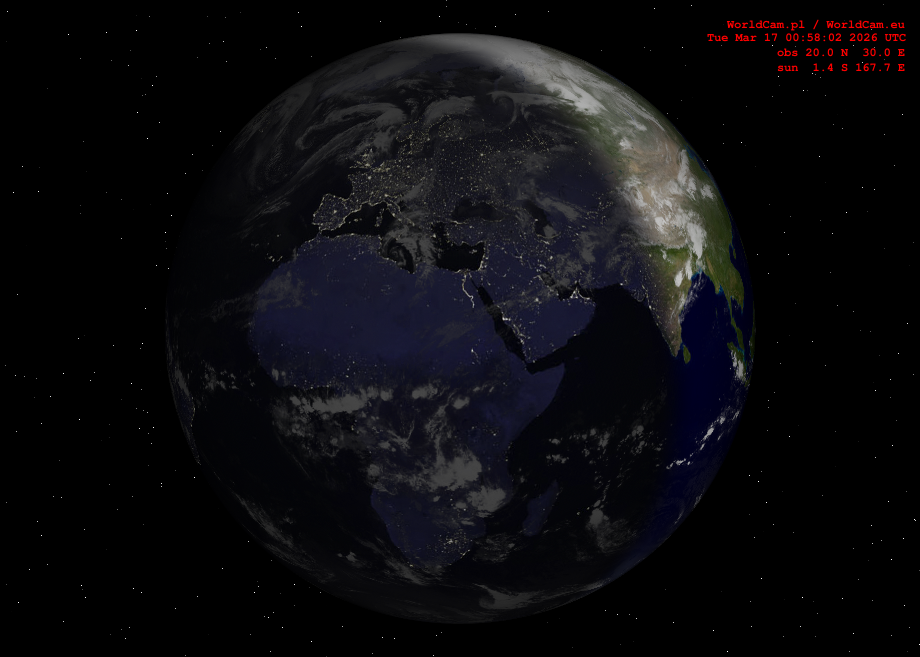 Sunlight map orthographic - Europe, Africa