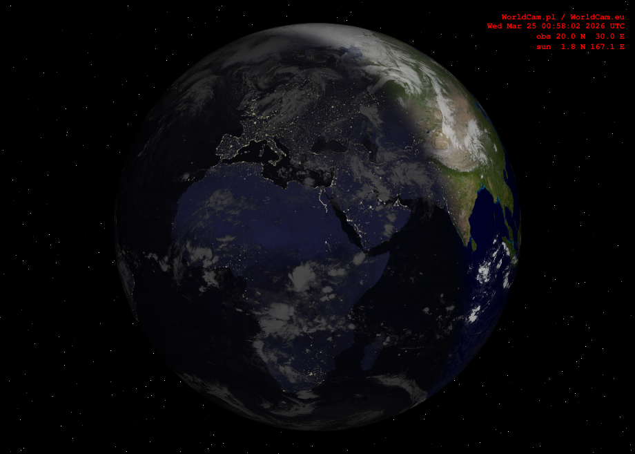 Sunlight map orthographic - Europe, Africa
