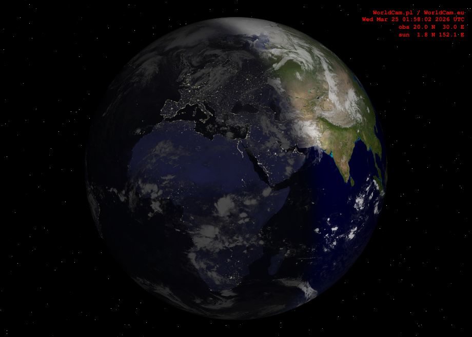 Sunlight map orthographic - Europe, Africa