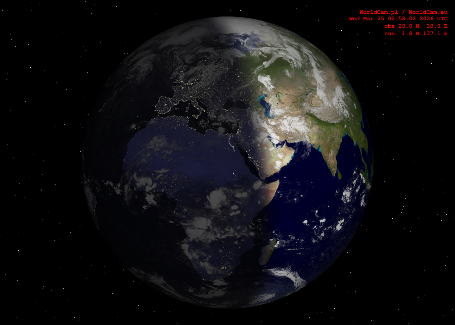 Sunlight map orthographic - Europe, Africa