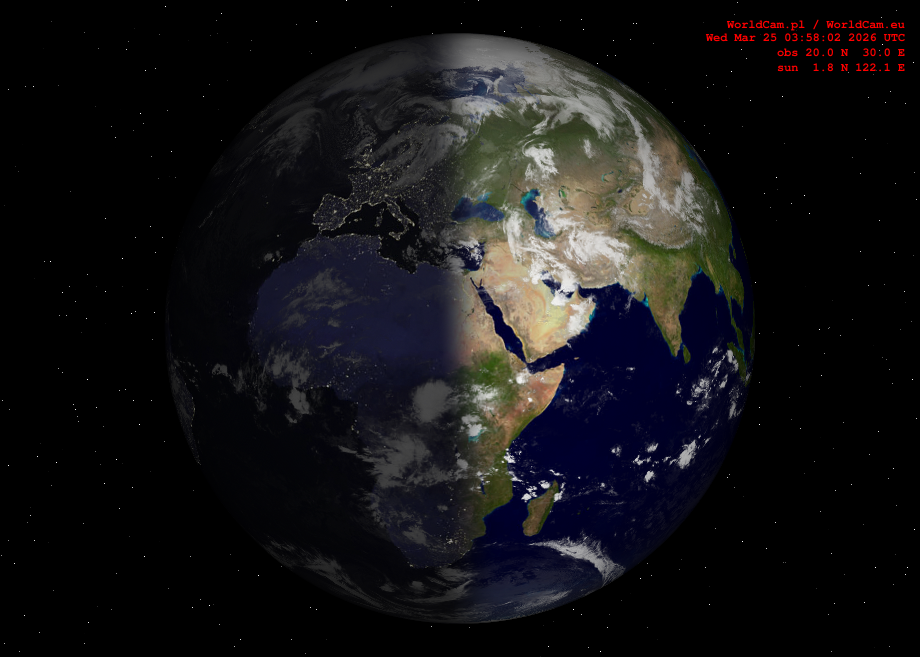 Sunlight map orthographic - Europe, Africa