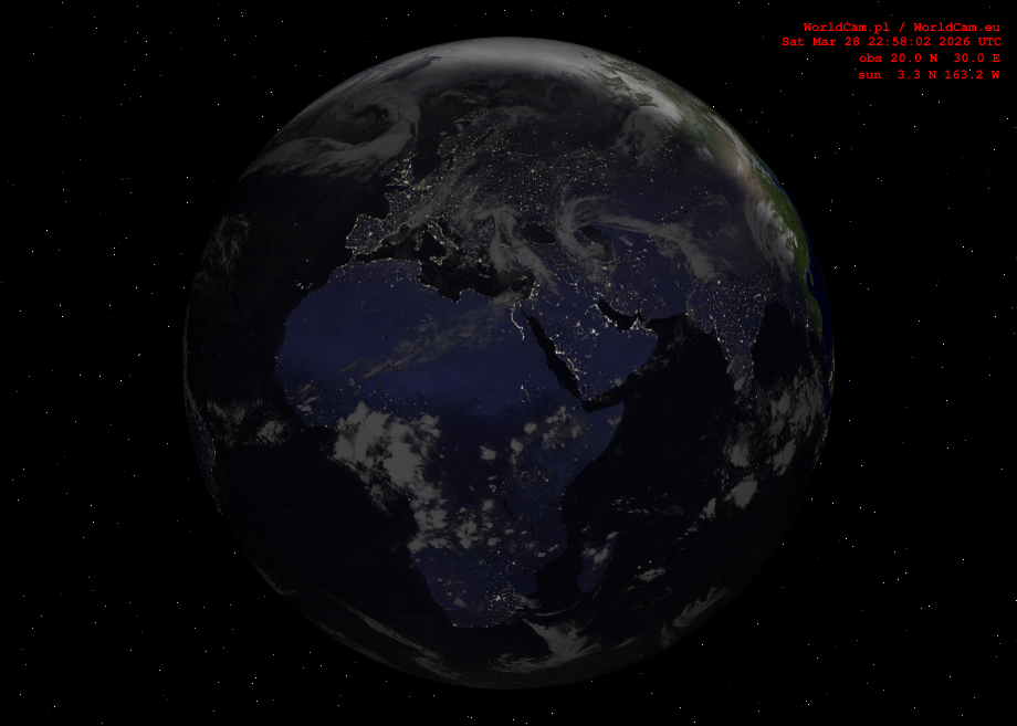 Sunlight map orthographic - Europe, Africa