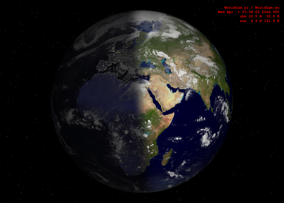 Sunlight map orthographic - Europe, Africa