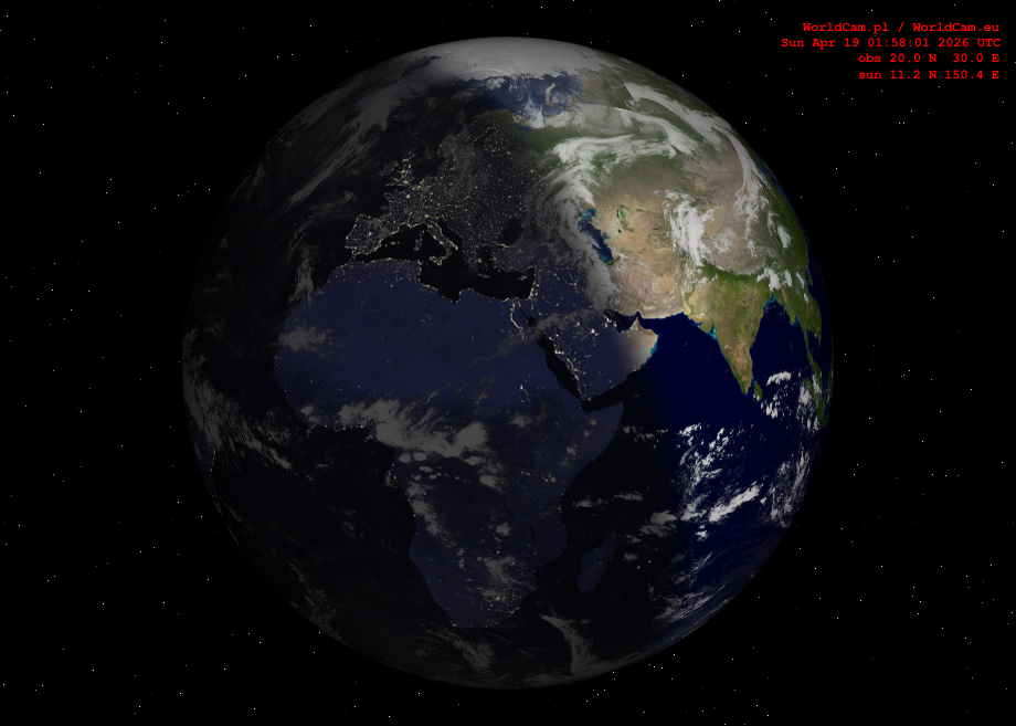 Sunlight map orthographic - Europe, Africa