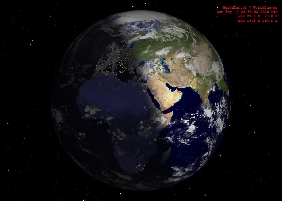 Sunlight map orthographic - Europe, Africa