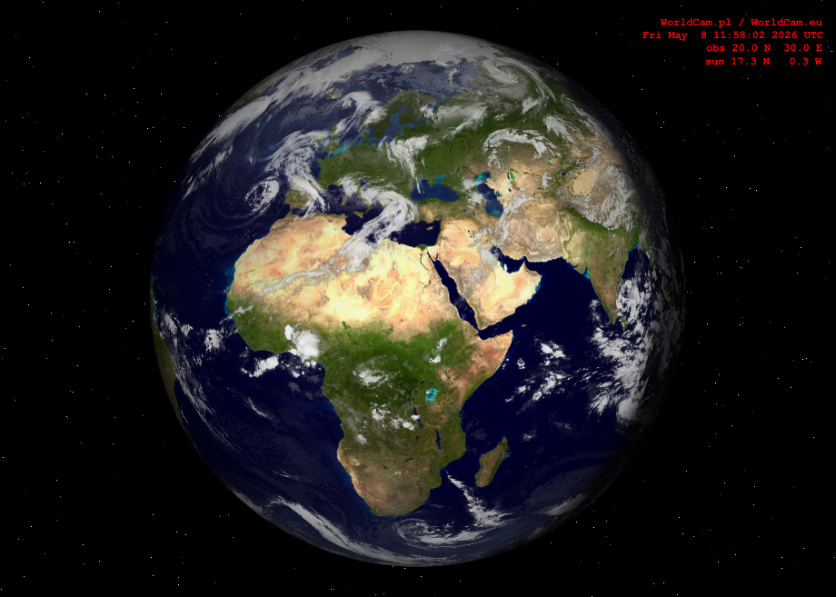 Sunlight map orthographic - Europe, Africa