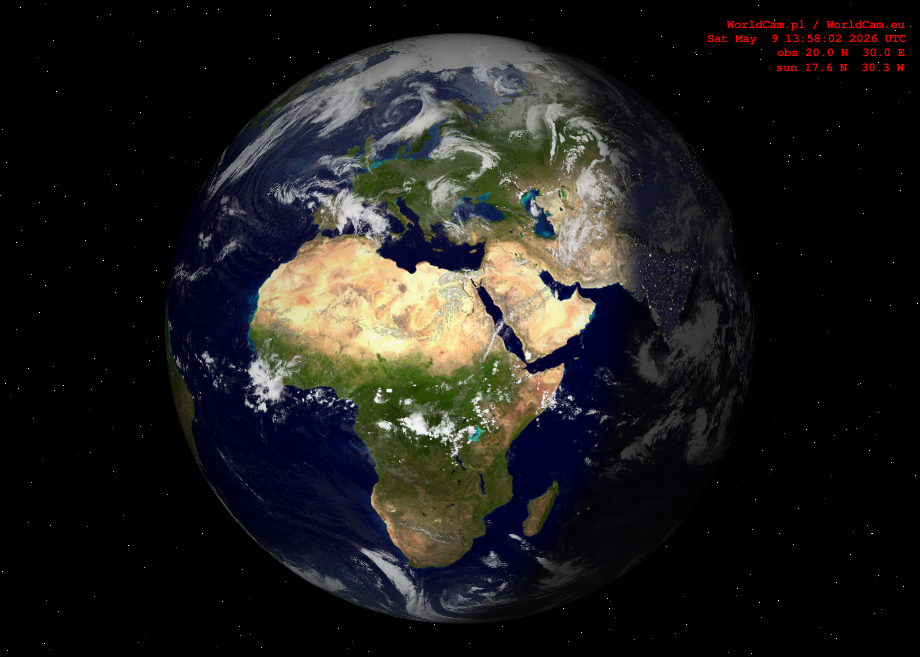 Sunlight map orthographic - Europe, Africa