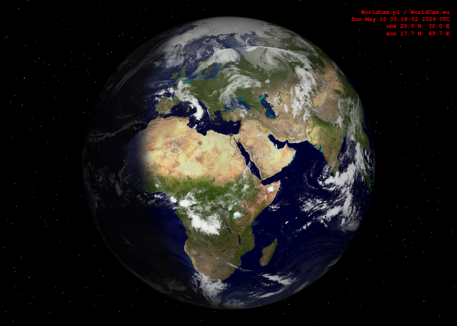 Sunlight map orthographic - Europe, Africa