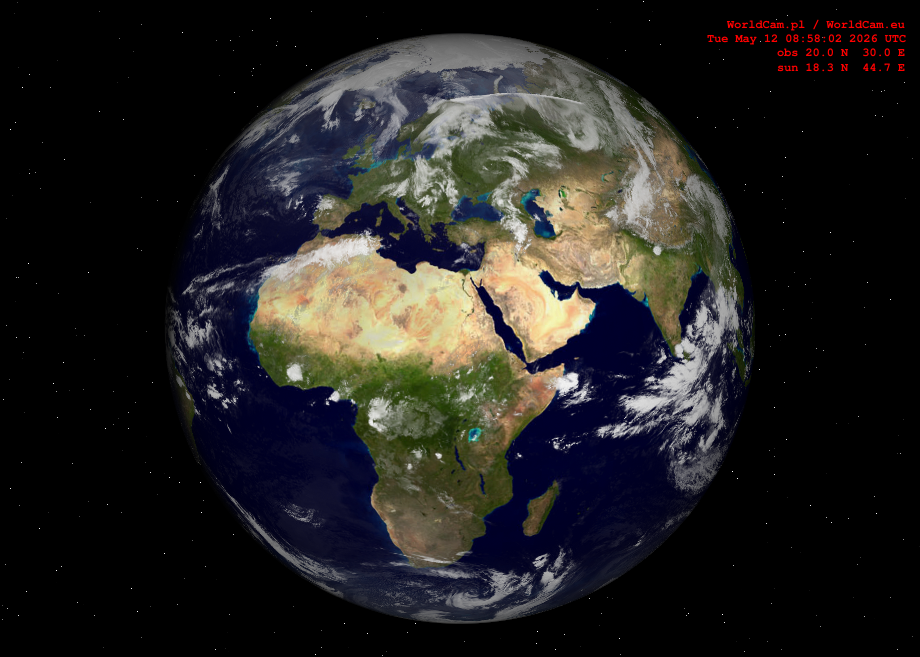 Sunlight map orthographic - Europe, Africa