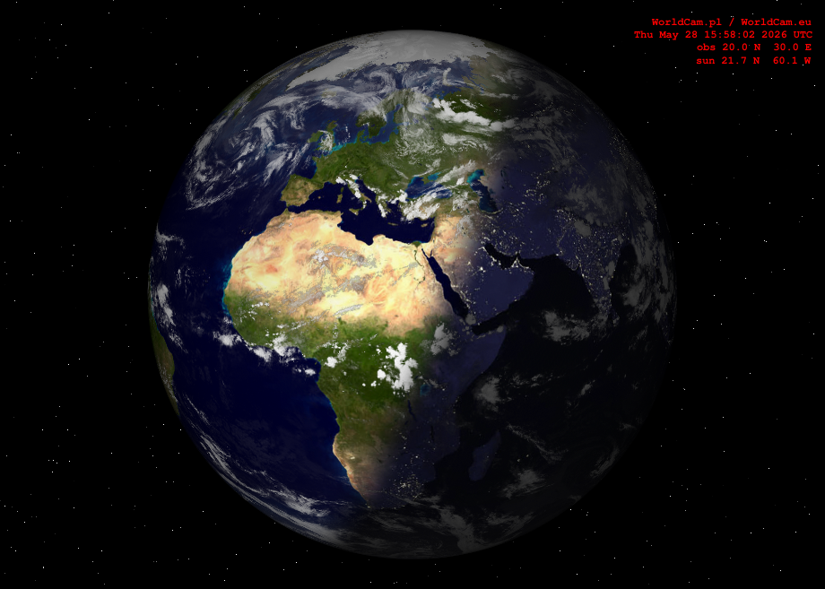 Sunlight map orthographic - Europe, Africa