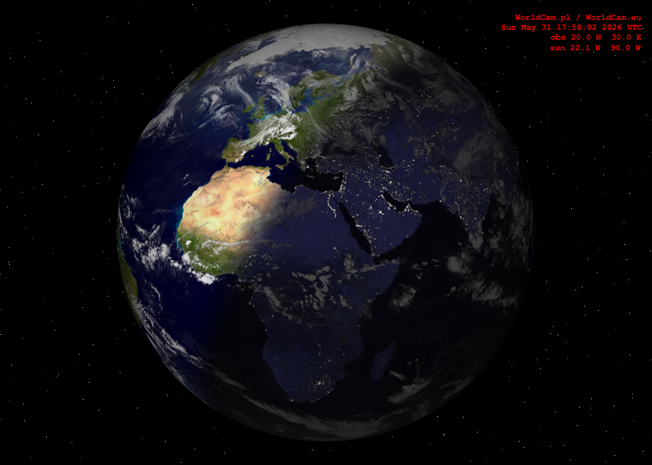 Sunlight map orthographic - Europe, Africa