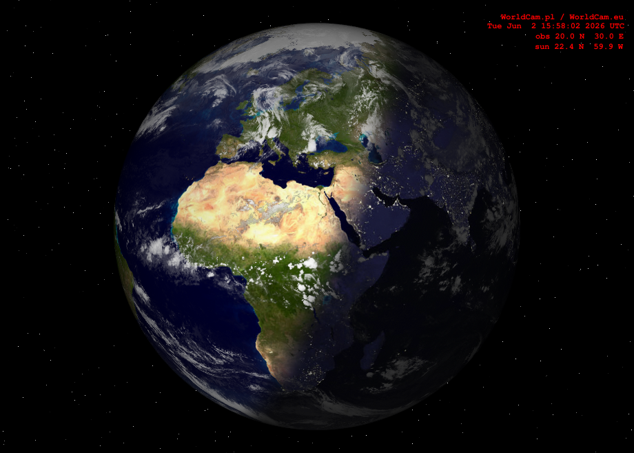 Sunlight map orthographic - Europe, Africa