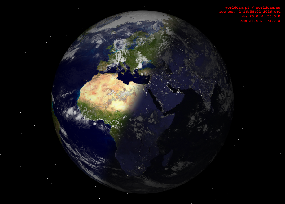 Sunlight map orthographic - Europe, Africa