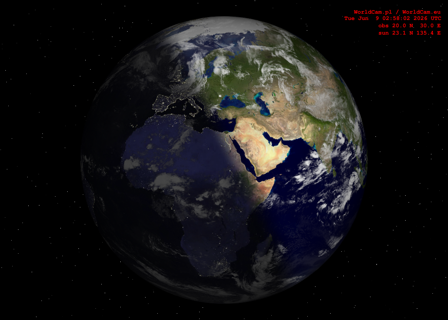 Sunlight map orthographic - Europe, Africa