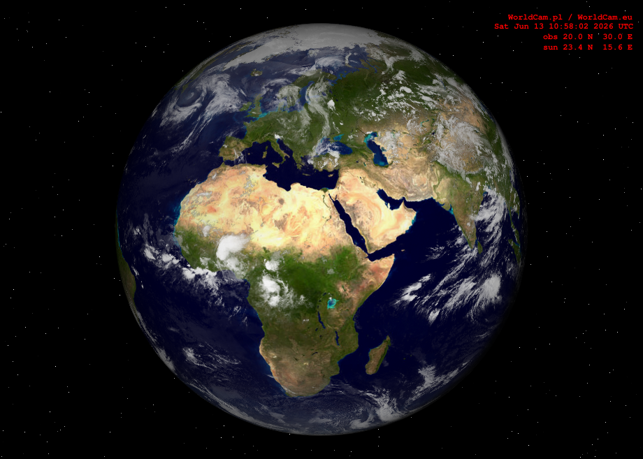 Sunlight map orthographic - Europe, Africa