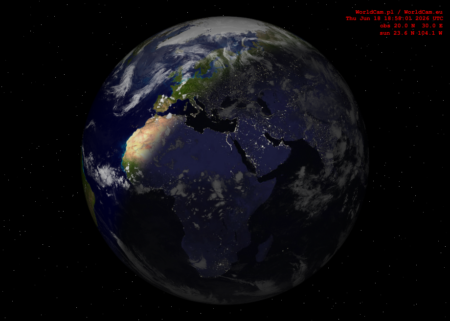 Sunlight map orthographic - Europe, Africa