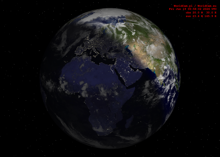 Sunlight map orthographic - Europe, Africa