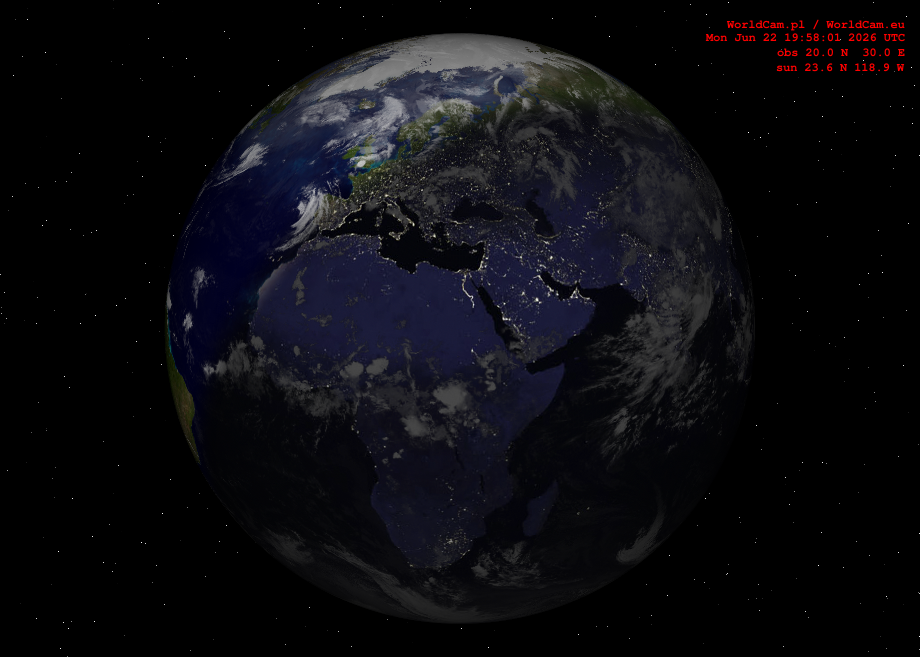 Sunlight map orthographic - Europe, Africa