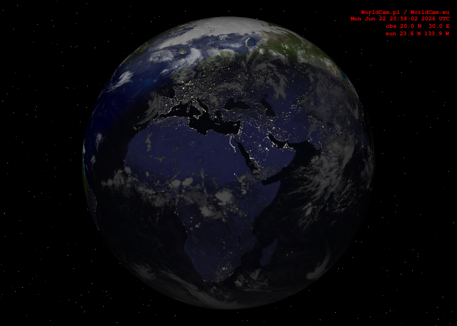 Sunlight map orthographic - Europe, Africa
